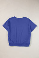 Light Grey USA Letter Patch Notched Neck Loose Tee
