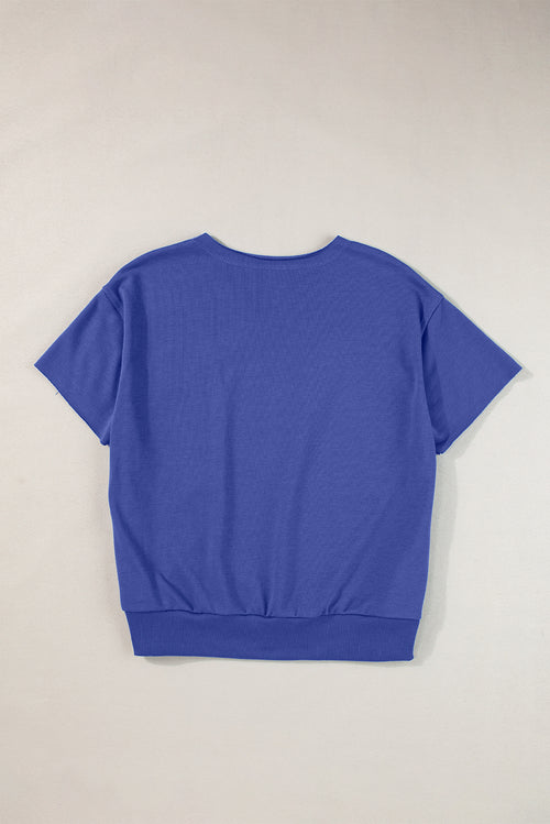 Light Grey USA Letter Patch Notched Neck Loose Tee