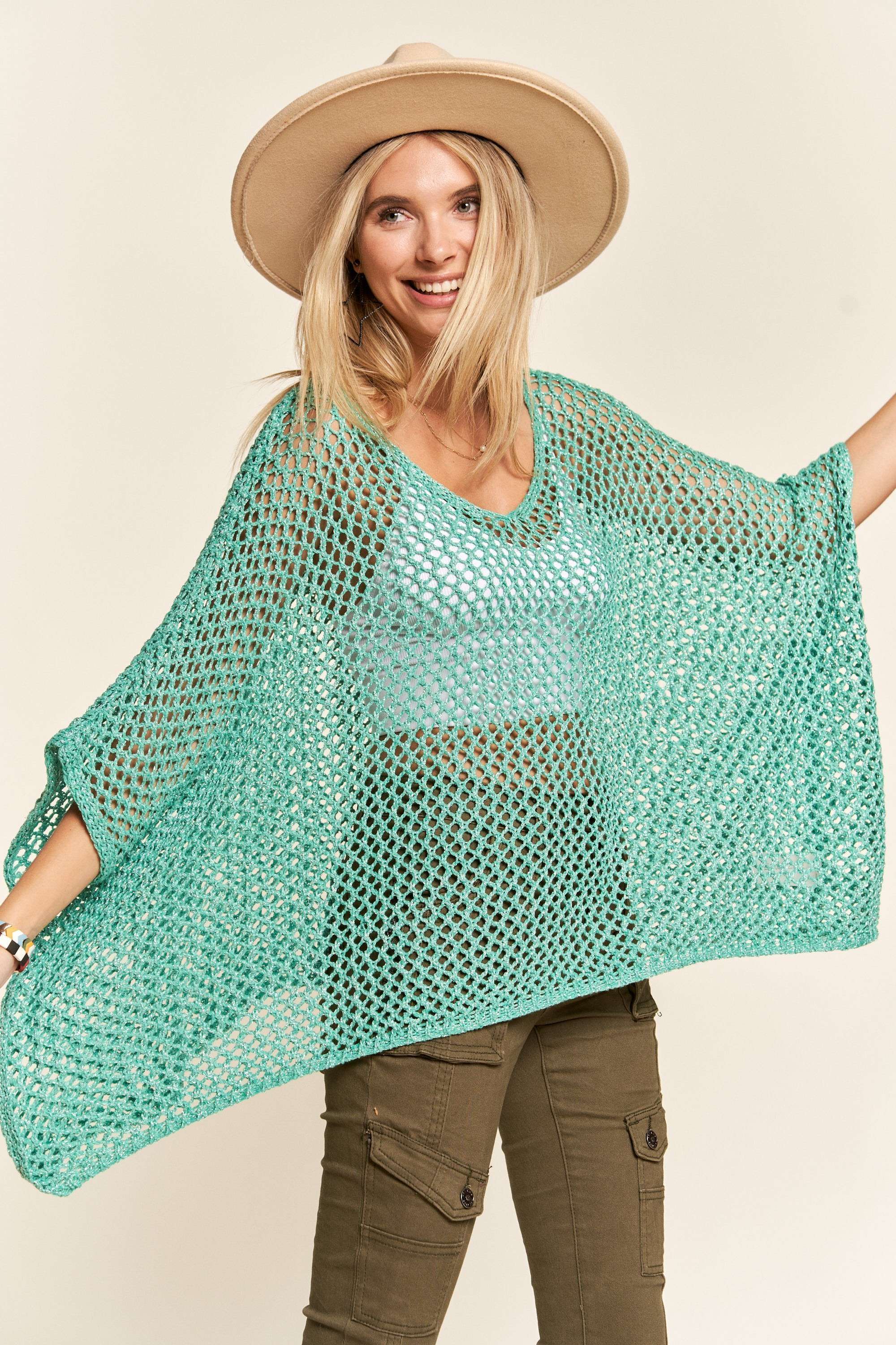 Madelyn - LESW3218 - FISHNET PONCHO COVER UP
