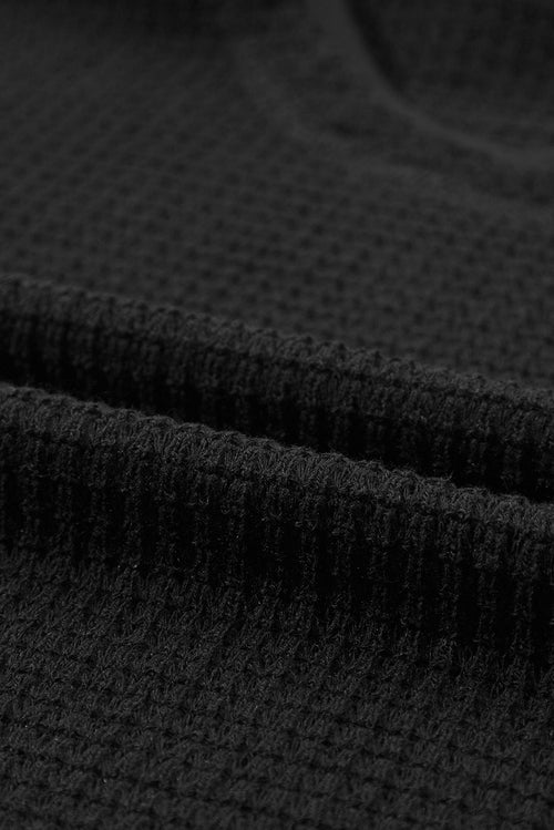 Black Scoop Neck Waffle Knit Splicing Flowy Vest