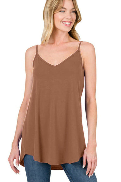 Blue Spaghetti Strap V Neck Flowy Tunic Cami Top