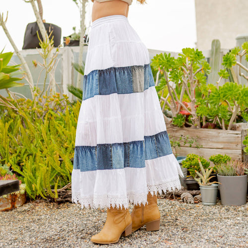 Young Threads - Women Long Tiered Western Skirt, Lined With Two Pockets