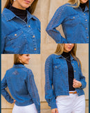 Young Threads - Western Women’s Long Sleeve Button Down Crop Denim Jacket