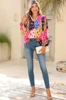 Orange Leopard Print Puff Sleeve Crinkle Blouse