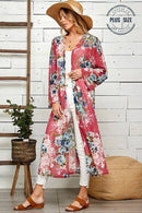 Shopin LA - SG21050AP - PLUS FLORAL PRINT MESH KIMONO WITH SIDE SLIT