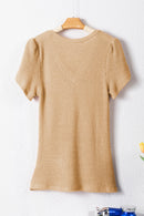 White Tulip Sleeve Waffle Knit V Neck T-Shirt