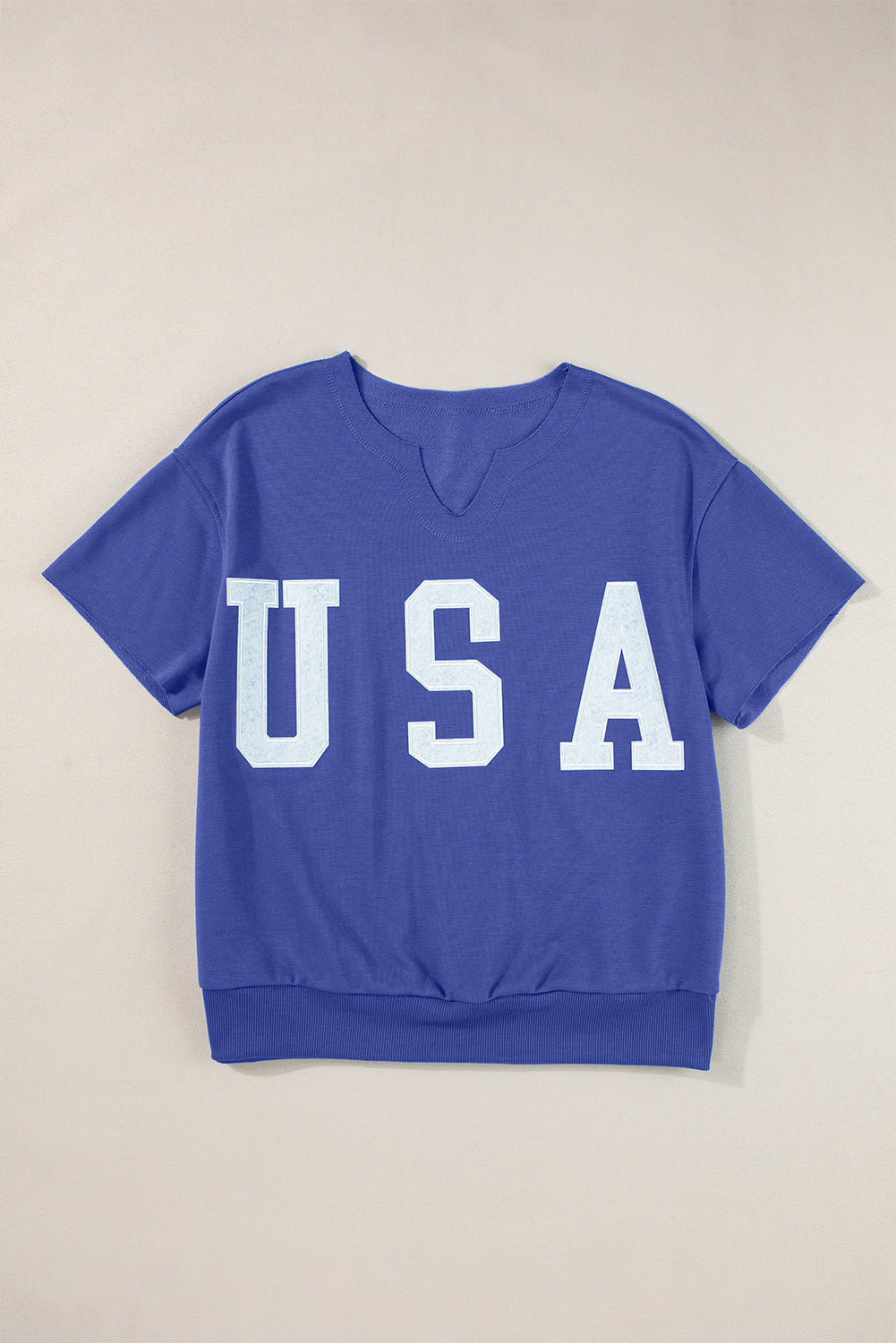 Light Grey USA Letter Patch Notched Neck Loose Tee