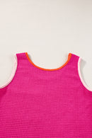 Rose Red Color Block Patched Pocket Waffle Knit Tank Top