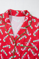 Red Christmas Candy Cane Print Pajama Set