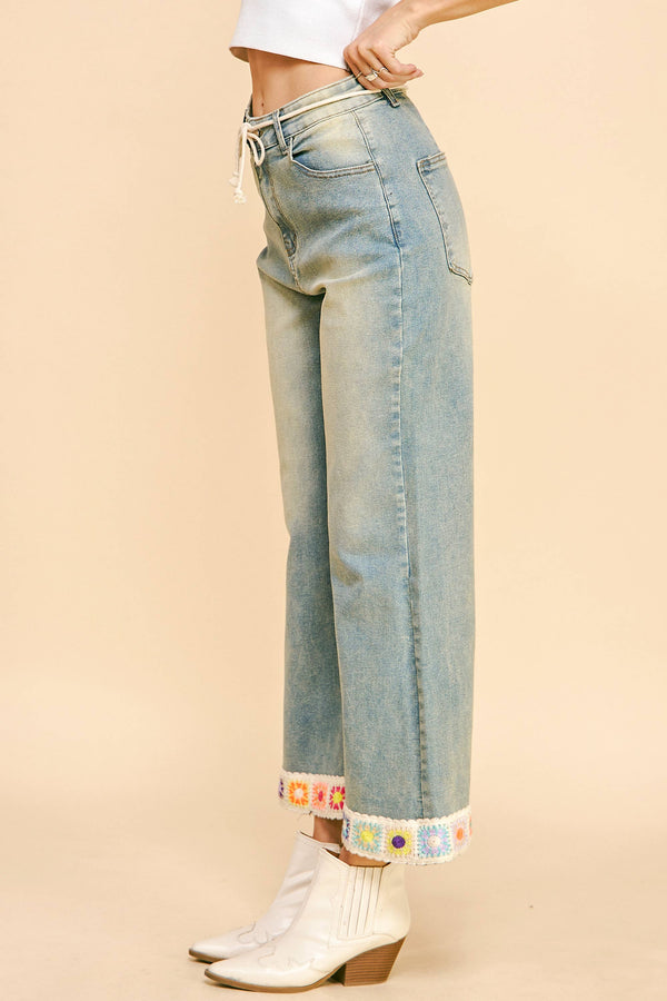 Davi & Dani - PLUS CROCHET TRIM STRAIGHT LEG DENIM JEANS