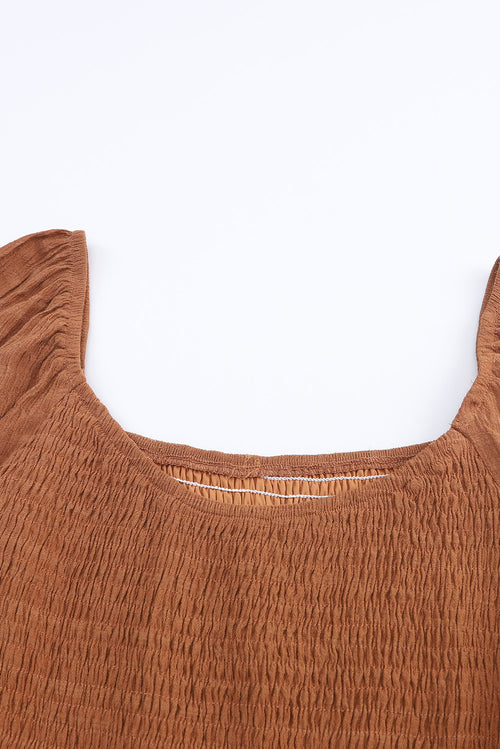 Brown Long Sleeve Smocked Tiered Boho Dress