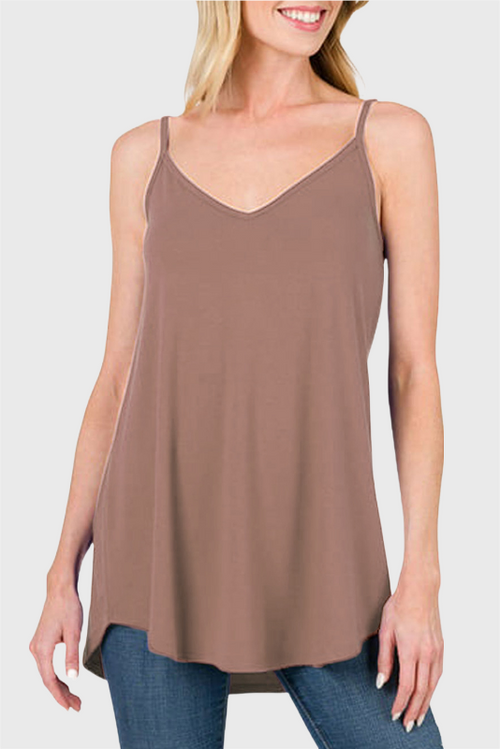 Blue Spaghetti Strap V Neck Flowy Tunic Cami Top