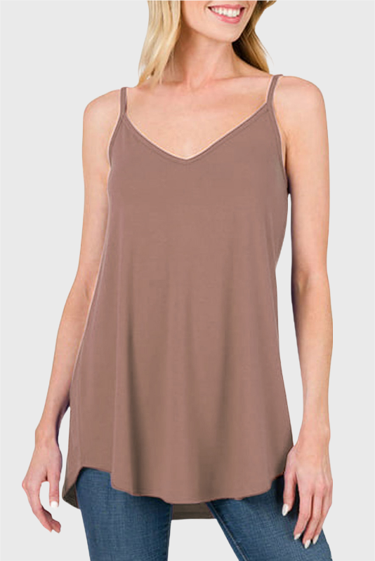 Blue Spaghetti Strap V Neck Flowy Tunic Cami Top