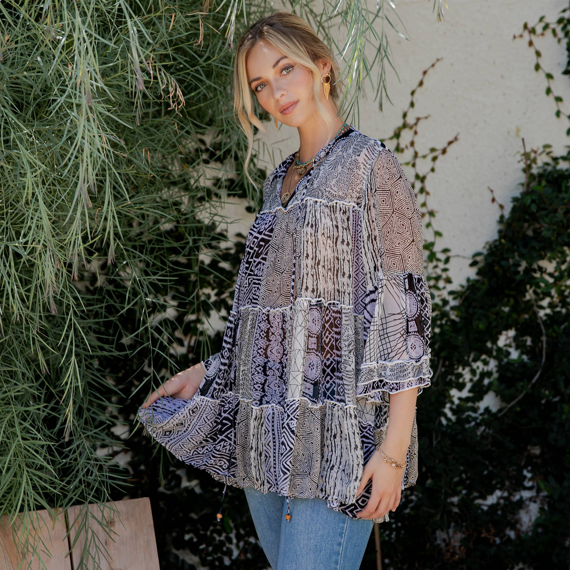 Young Threads - Chic Overdyed Band Collar Jhabla Top (New Color)