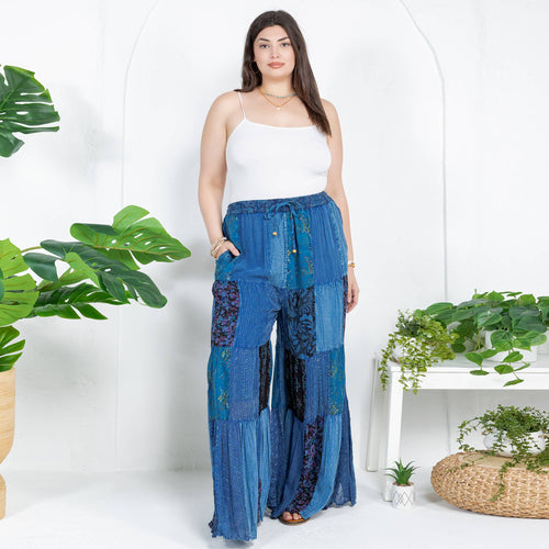 Young Threads - Retro Revival Long Flared Patchwork Pants (New Color)