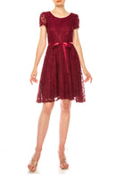 MOA COLLECTION - Women's Lace Short Sleeve A-Line Midi Dress