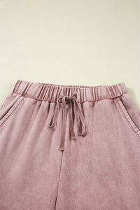 Mineral Wash Tiered Wide Leg Patchwork Drawstring Pants