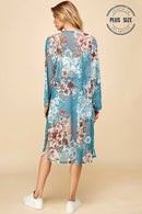 Shopin LA - SG21050AP - PLUS FLORAL PRINT MESH KIMONO WITH SIDE SLIT