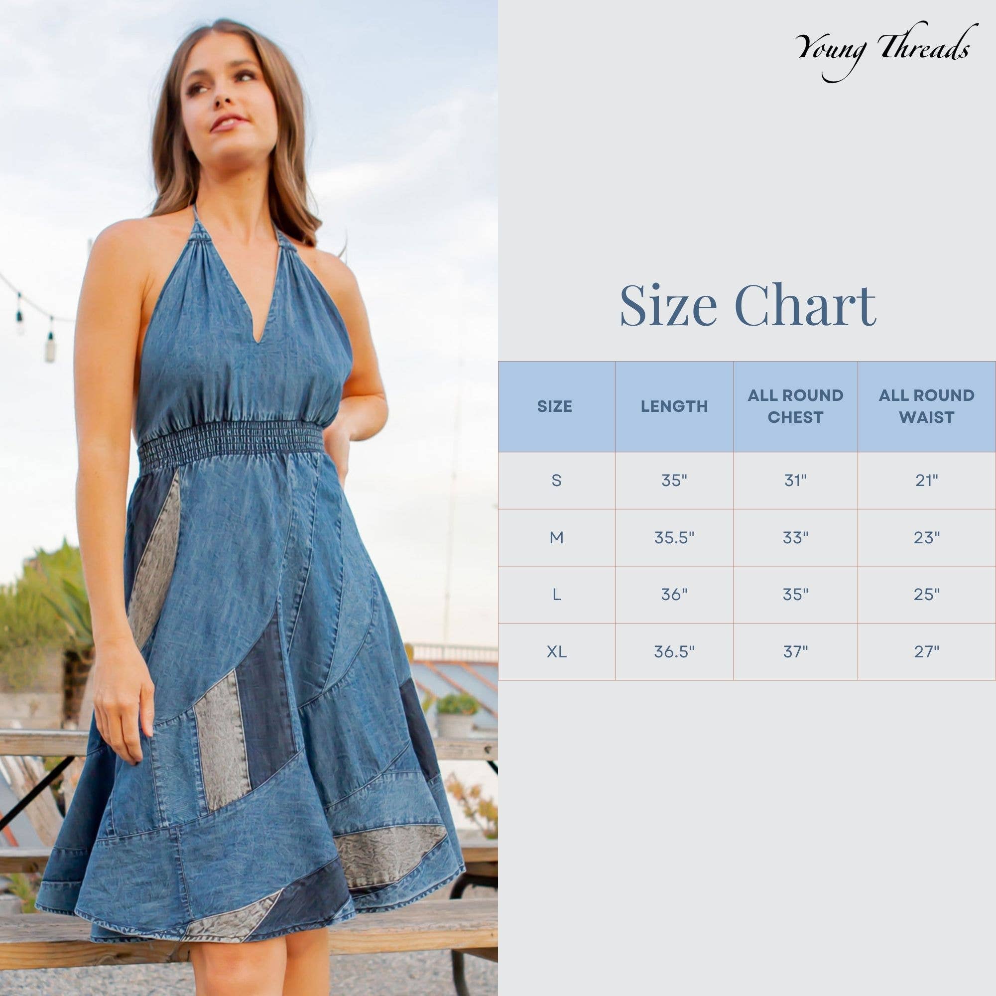 Young Threads - Halter Neck BabyDoll Western Dress Asymmetrical Patch Bottom