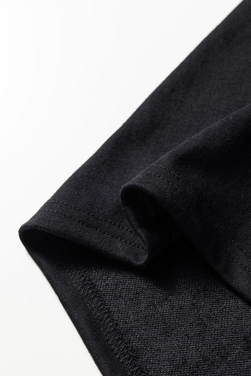 Black Halloween Rhinestone Pumpkin Contrast Ribbed Patchwork Top