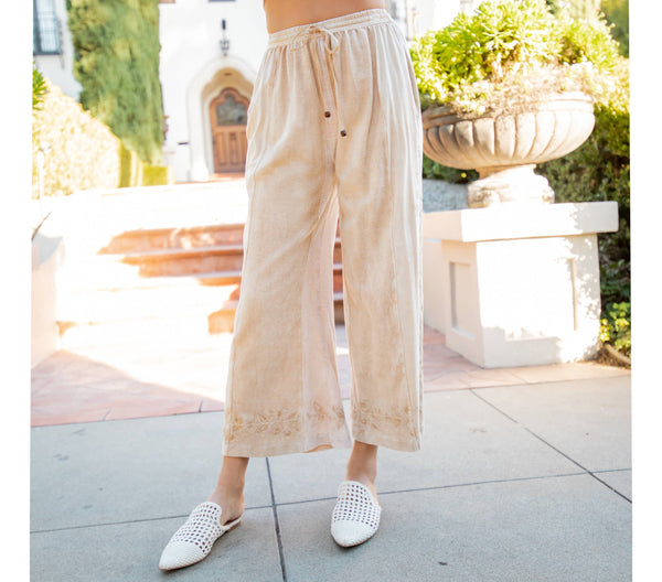 Young Threads - Hand Embroidered Mix-Matched Knit Fabric Ankle Length Pants