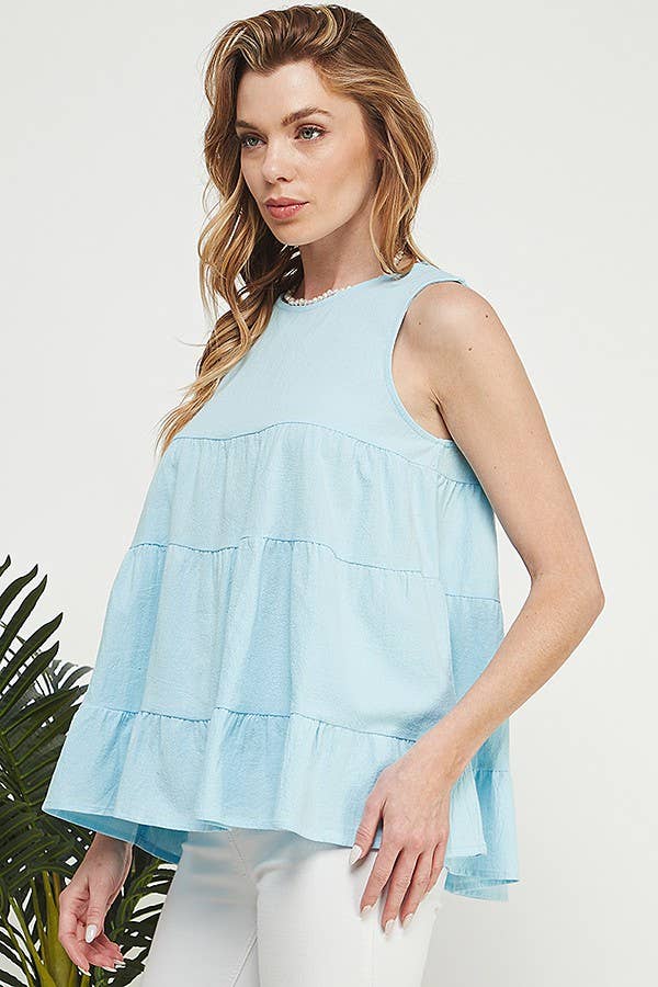 Shopin LA - CSP9189 WOMEN KEYHOLE BACK TIERED LOOSE SLEEVELESS TOP