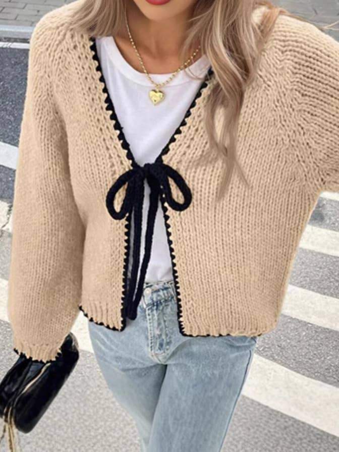 Hope & Sunshine - Knitted Tie-Waist Cardigan Sweater