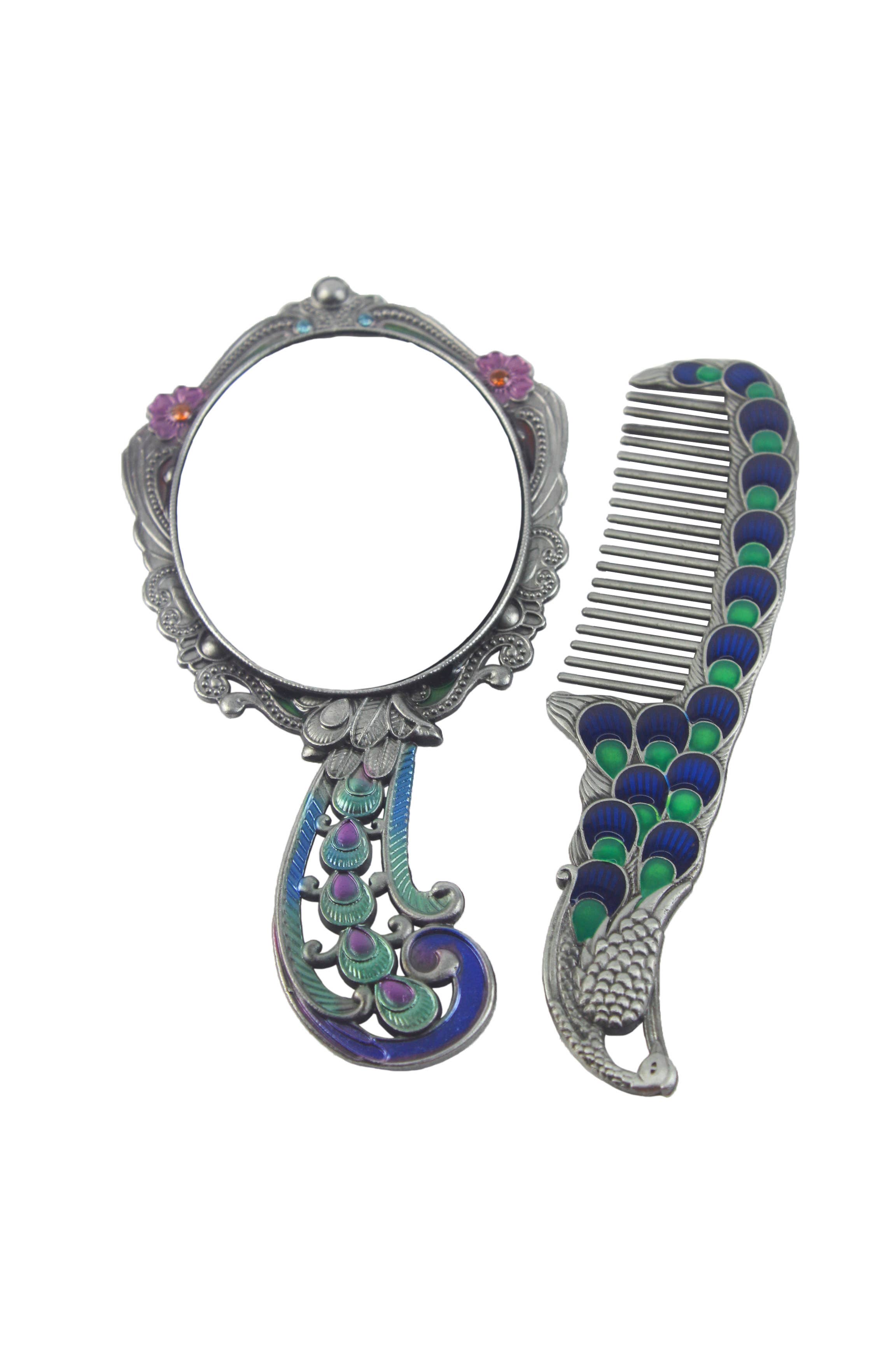 Ole - Small Size Peacock Mirror And Comb Set M0399