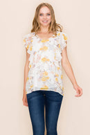 Shopin LA - SP2919T-0619 - WOMEN FLORAL PRINT RUFFLE BLOUSE