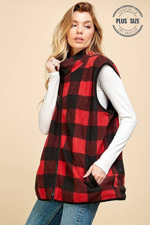 Shopin LA - SPT5193P. - PLUS SIZE REVERSIBLE PLAID ZIP UP POCKET VEST