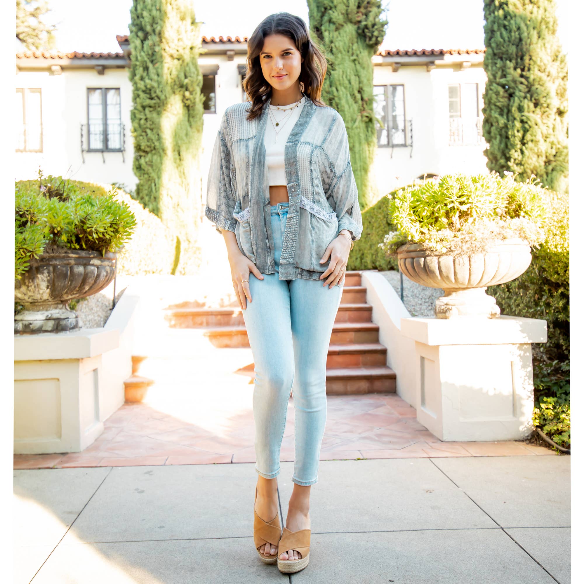 YOUNG THREADS - Western Bohemian Georgette Kimono Shirt