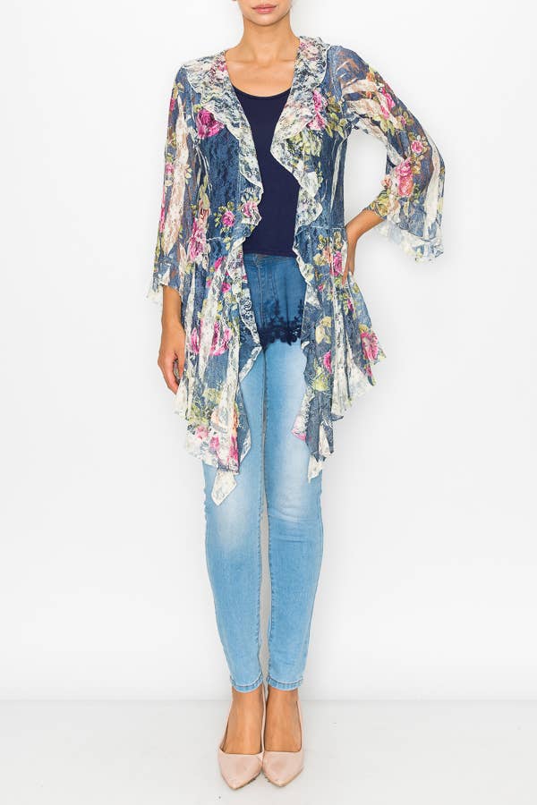 Origami Apparel ~  Lace and Crochet inspired - OLS-4495 BG/DENIM ROSE