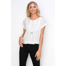 Perseption - Keyhole Tie Neck Pintuck Front Peasant Blouse