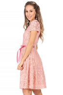 MOA COLLECTION - Women's Lace Short Sleeve A-Line Midi Dress