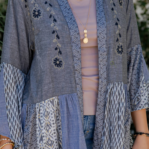 Young Threads - Printed Rayon Kimono Shrug with Embroidery (New Color)
