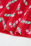 Red Christmas Candy Cane Print Pajama Set