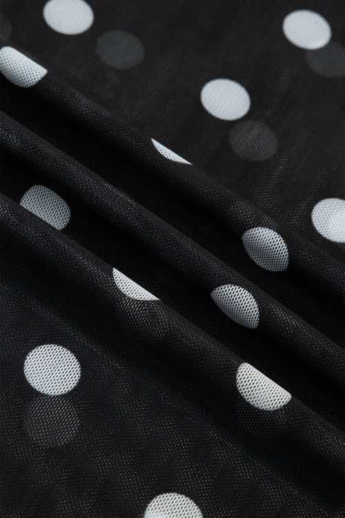 Black Plus Size Mock Neck Polka Dot Long Sleeve Mesh Top