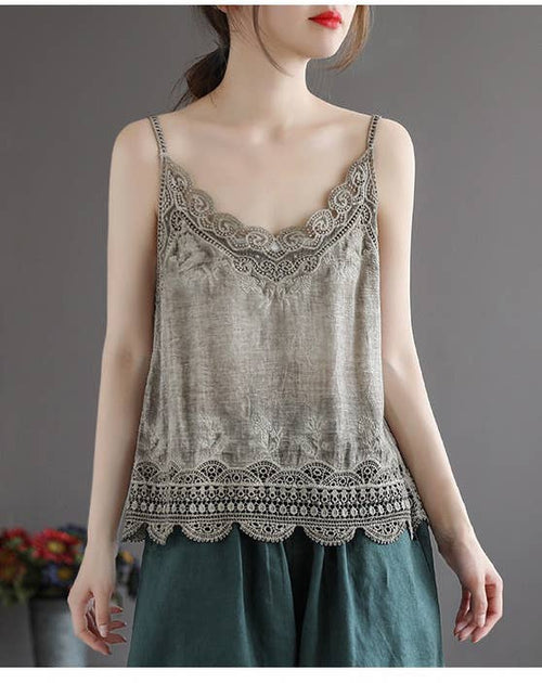 Hope & Sunshine - Lace Trim Camisole Stone Wash Tank Top