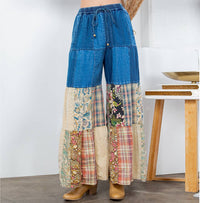 Young Threads - Boho chic Tiered Patch Inserted Denim &Knit Pants(New Color)