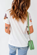 White Pumpkin Witch Sequins Patch Halloween Graphic Tee