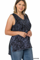 42POPS - ",,,._ Plus size Washed Cotton Sleeveless Top