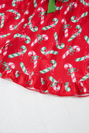 Red Christmas Candy Cane Print Pajama Set
