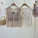 Hope & Sunshine - Crochet Lace-Up Open Knit Cardigan