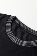 Black Halloween Rhinestone Pumpkin Contrast Ribbed Patchwork Top