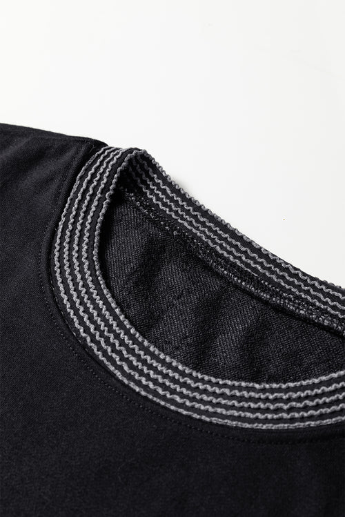 Black Halloween Rhinestone Pumpkin Contrast Ribbed Patchwork Top