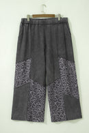 Dark Grey Plus Size Leopard Patchwork Mineral Wash Wide Leg Pants