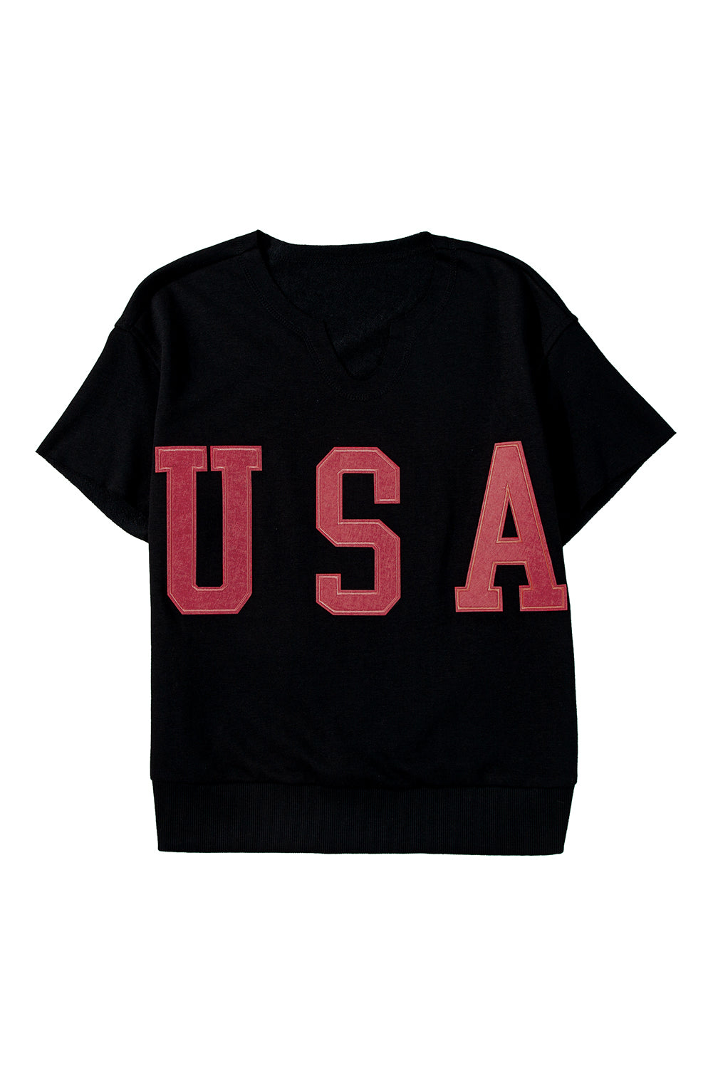 Light Grey USA Letter Patch Notched Neck Loose Tee