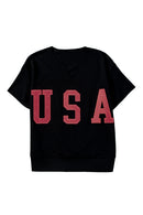 Light Grey USA Letter Patch Notched Neck Loose Tee