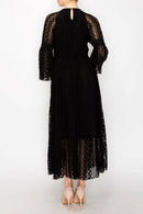 Origami Apparel ~  Lace and Crochet inspired - Romantic Lace Bell-Sleeved A-Line Midi Dress - 4658 BK