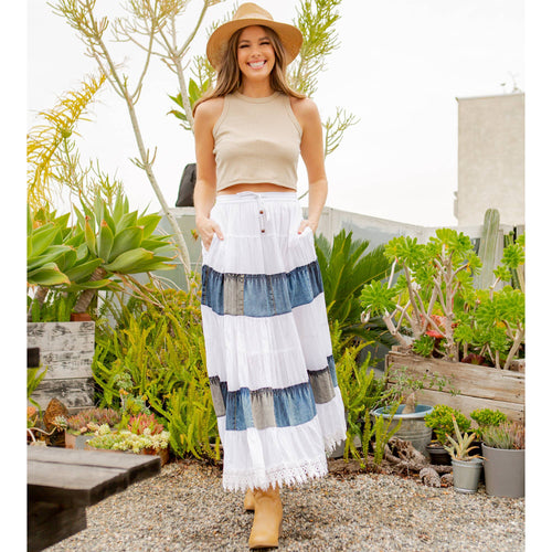 Young Threads - Women Long Tiered Western Skirt, Lined With Two Pockets